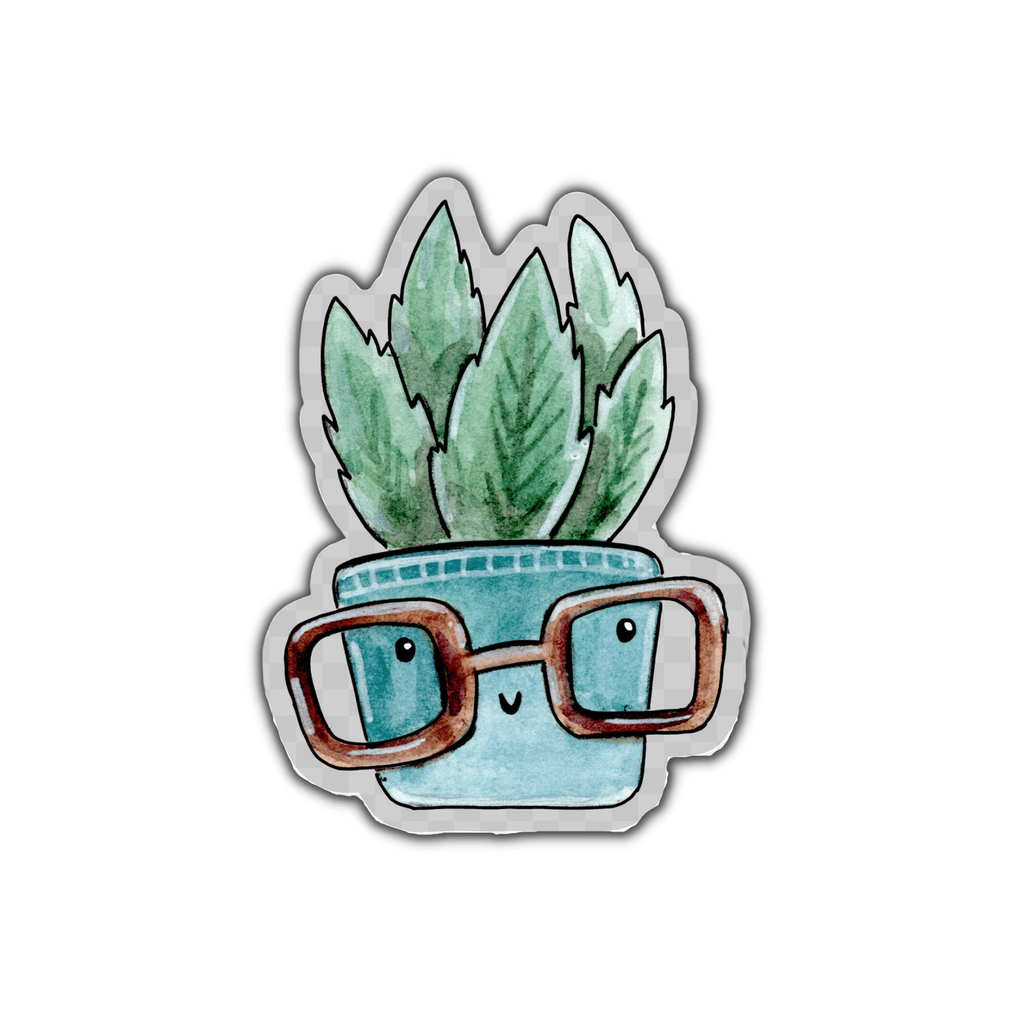 Succulent in Blue Pot with Glasses Clear Sticker