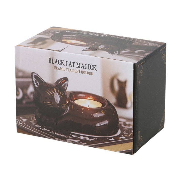 Black Cat Magick Curled Cat Telysholder