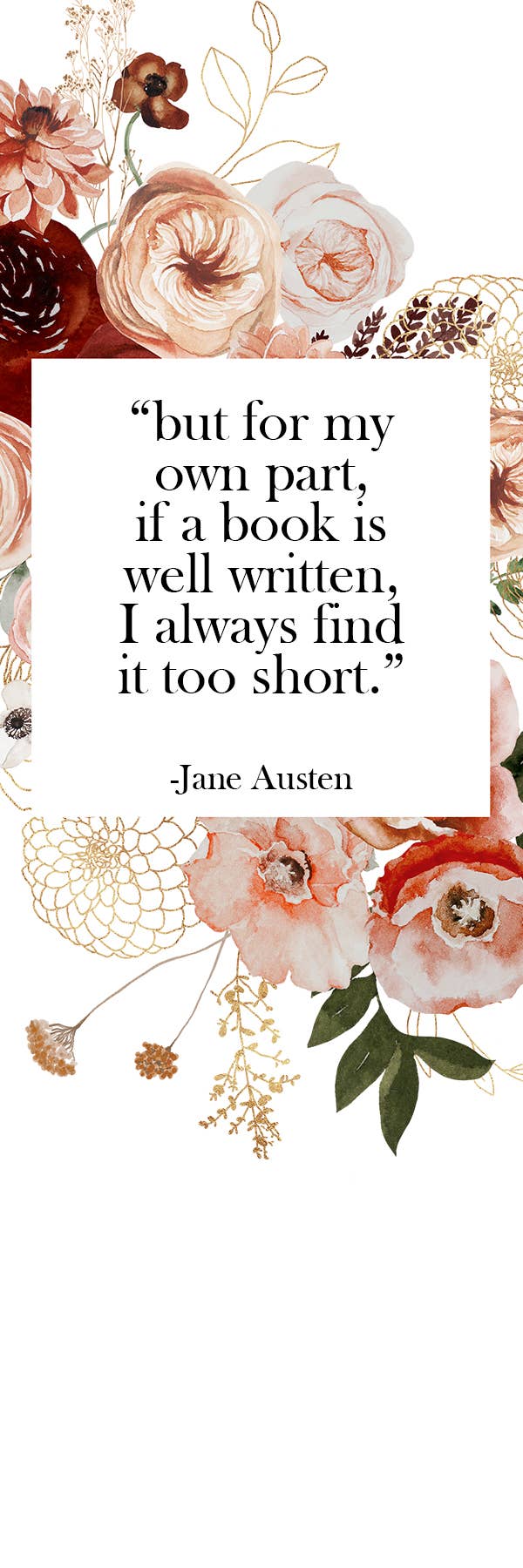 Jane Austen Bookish Quote Floral Bokmerke