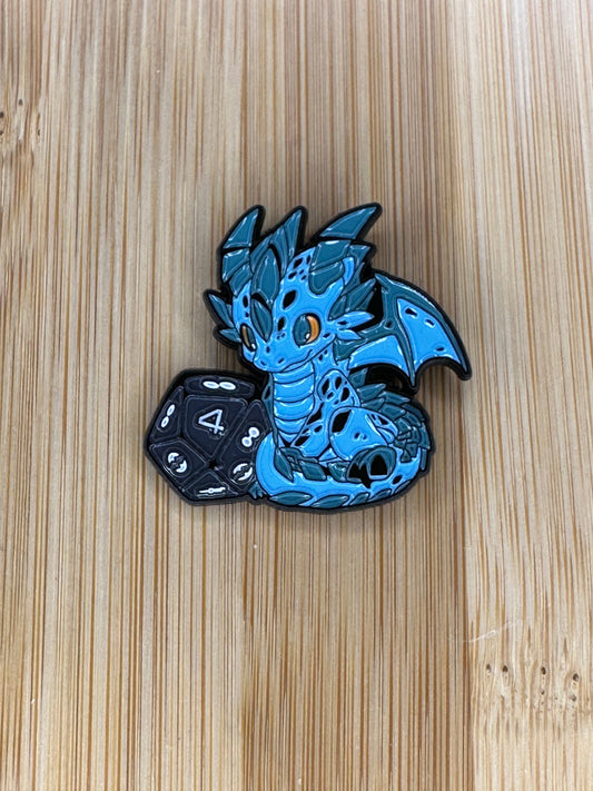Cute Dragon with Die Enamel Pin - Dungeons and Dragons