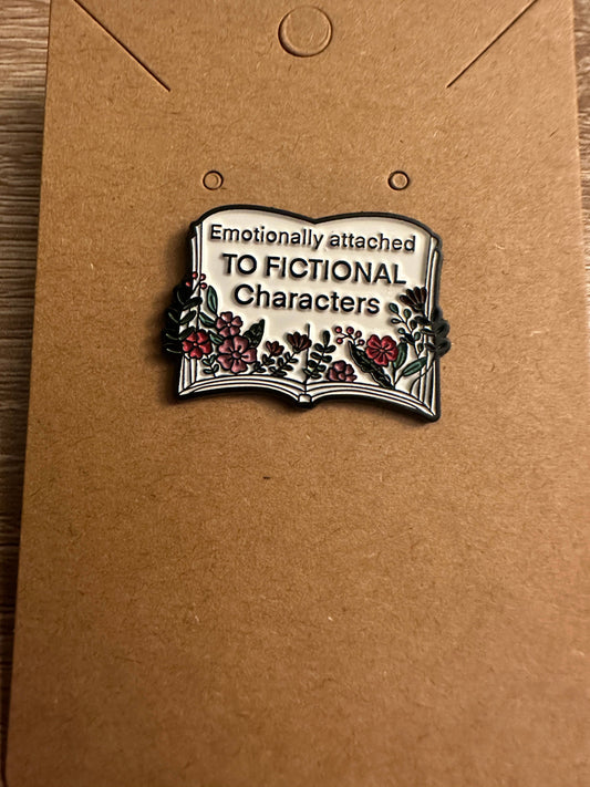 Emotionally Attached to Fictional Characters Open Book Pin