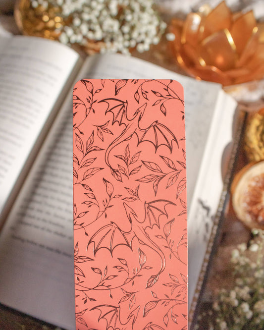 Rose Gold Foil & Coral Floral Dragons Bokmerke