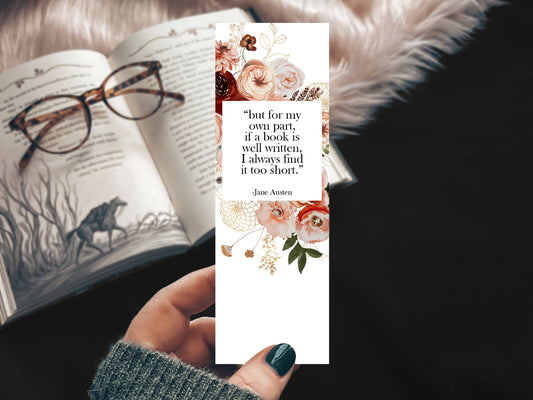 Jane Austen Bookish Quote Floral Bokmerke