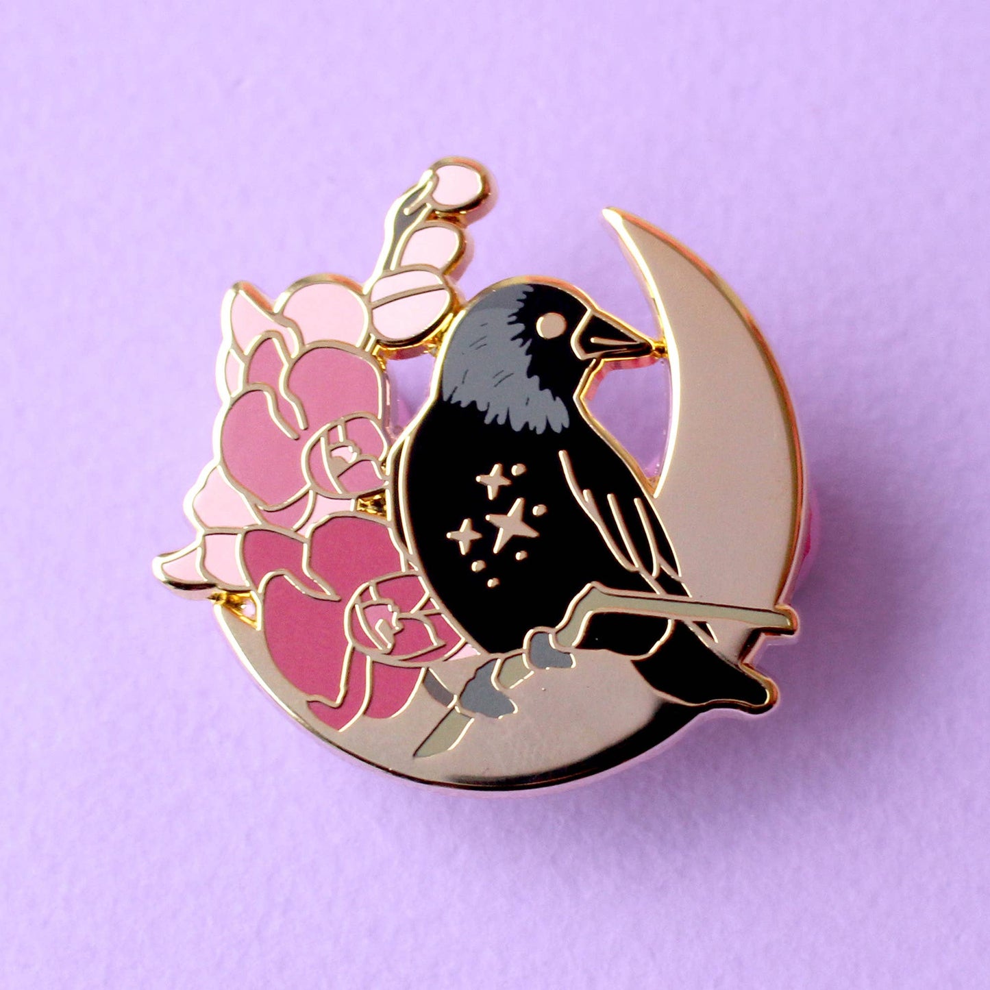 Floral Jackdaw Bird Enamel Pin