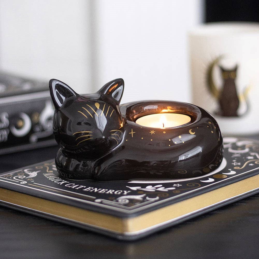Black Cat Magick Curled Cat Telysholder