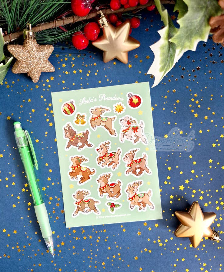 Santa's reindeer sticker sheet