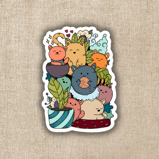 Happy Cat Pile Sticker